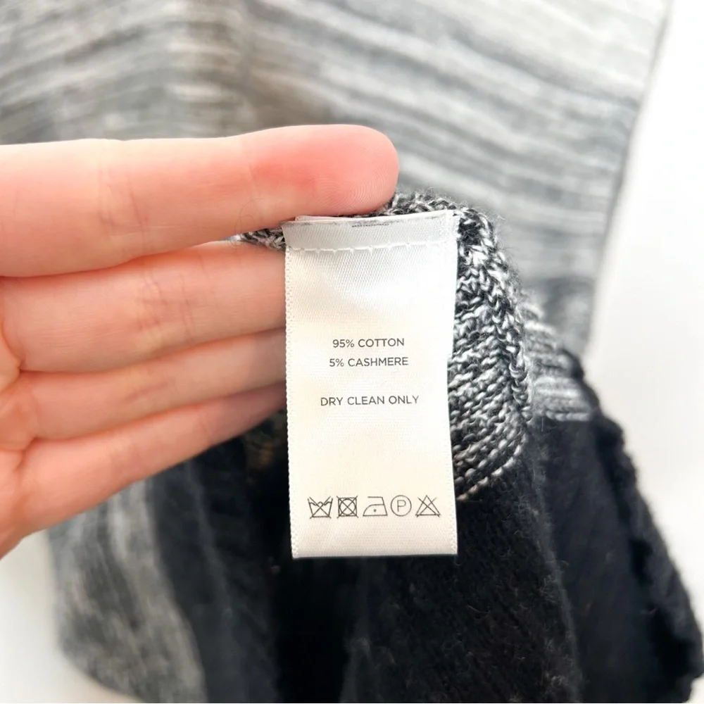 Lilla P‎ Cotton Cashmere Blend Grey Knit Stripe V Neck Sweater Dress Small S